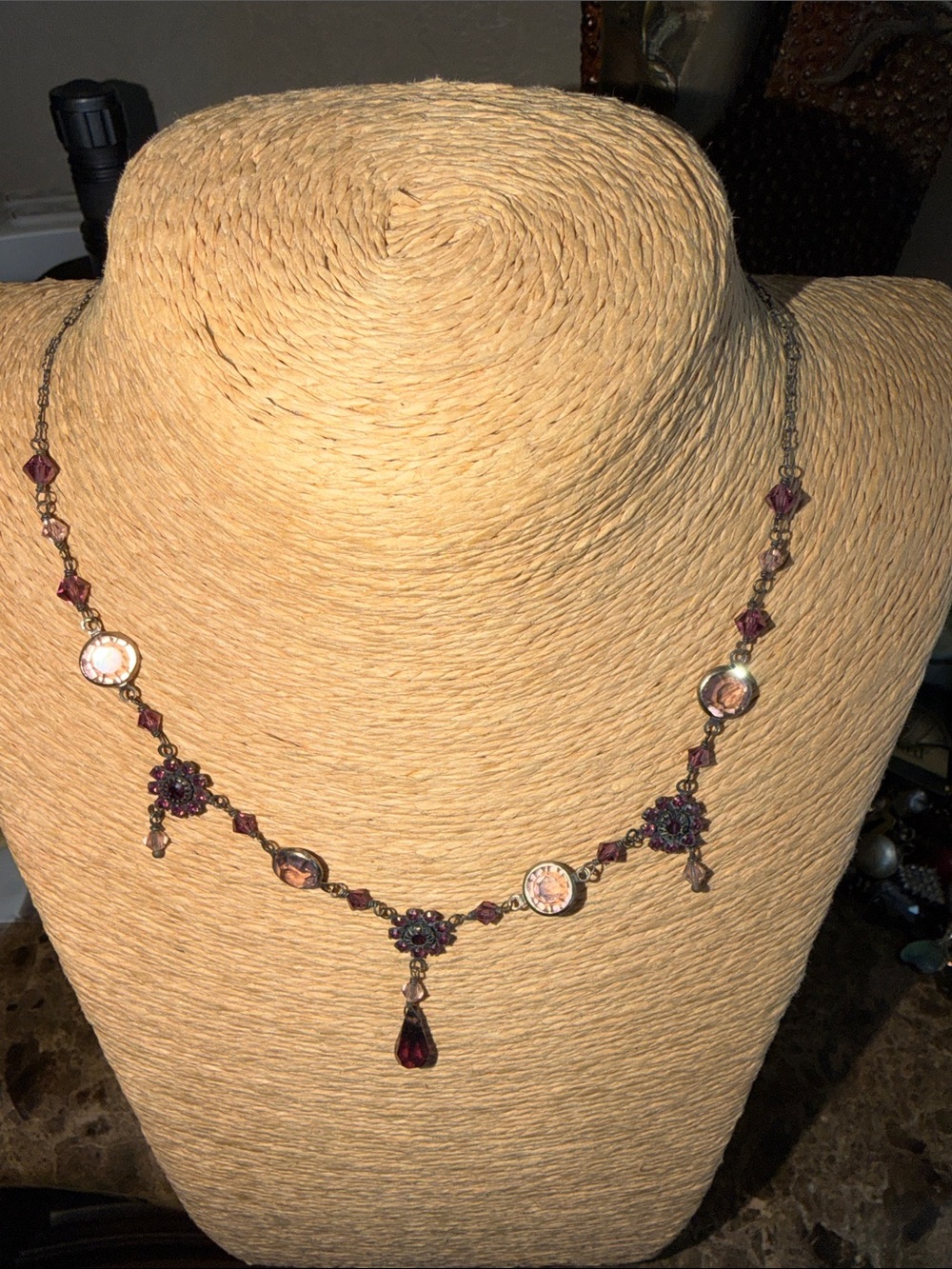 Vintage-Style deep amethyst and light lavender Swarovski Crystal Drop Necklace